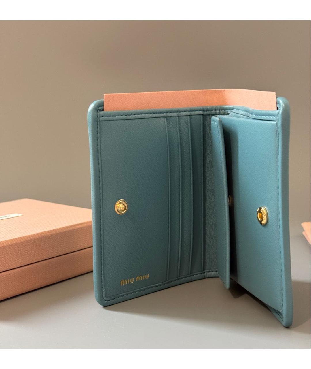 MIU MIU Бирюзовый кожаный кошелек, фото 5