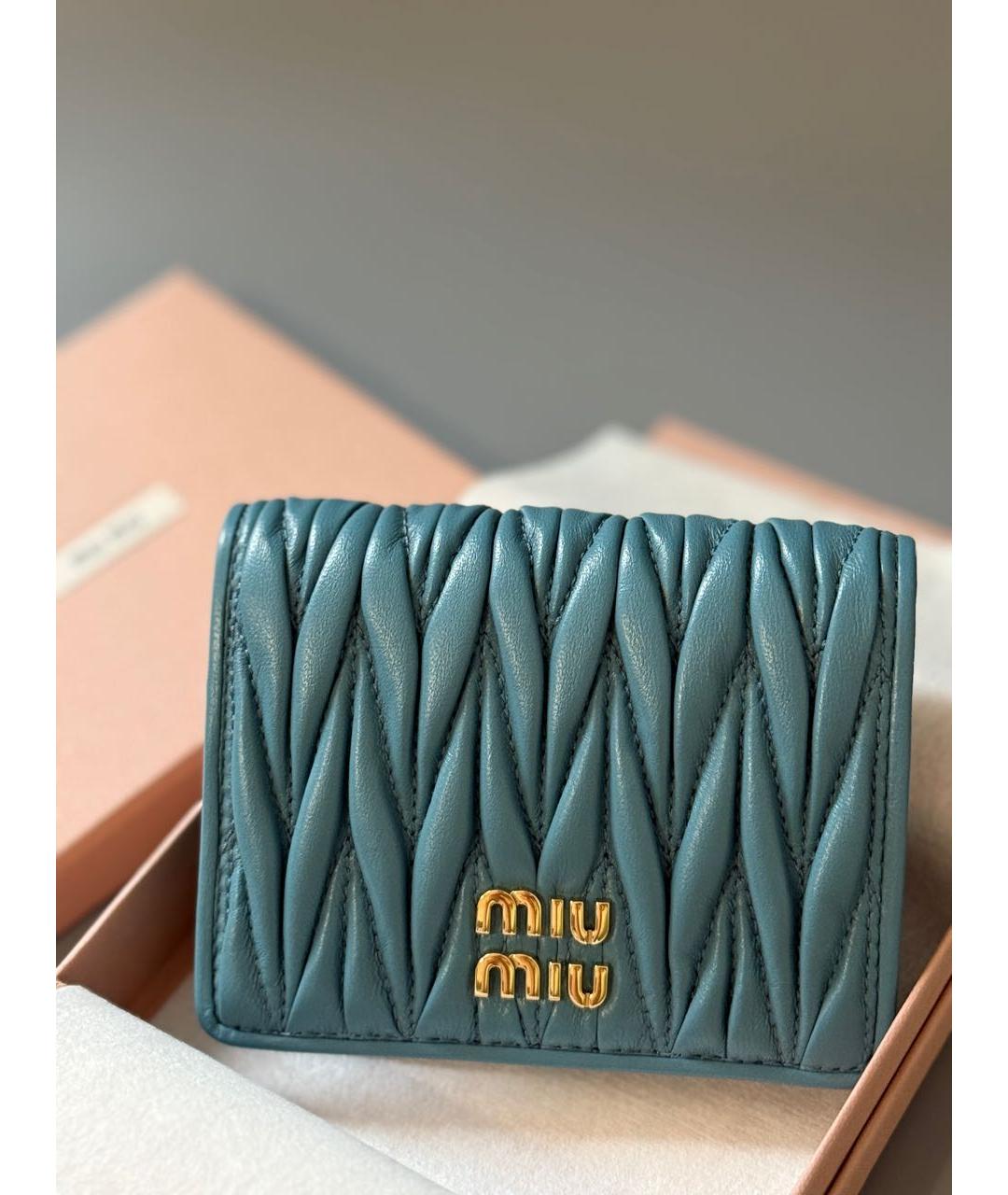 MIU MIU Бирюзовый кожаный кошелек, фото 2