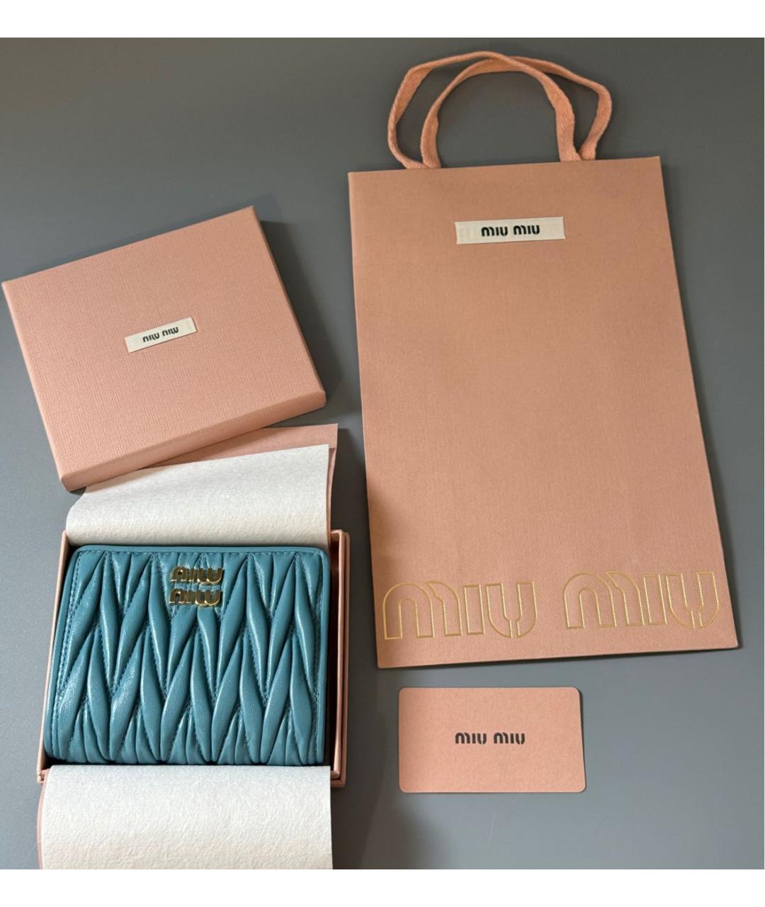MIU MIU Бирюзовый кожаный кошелек, фото 7