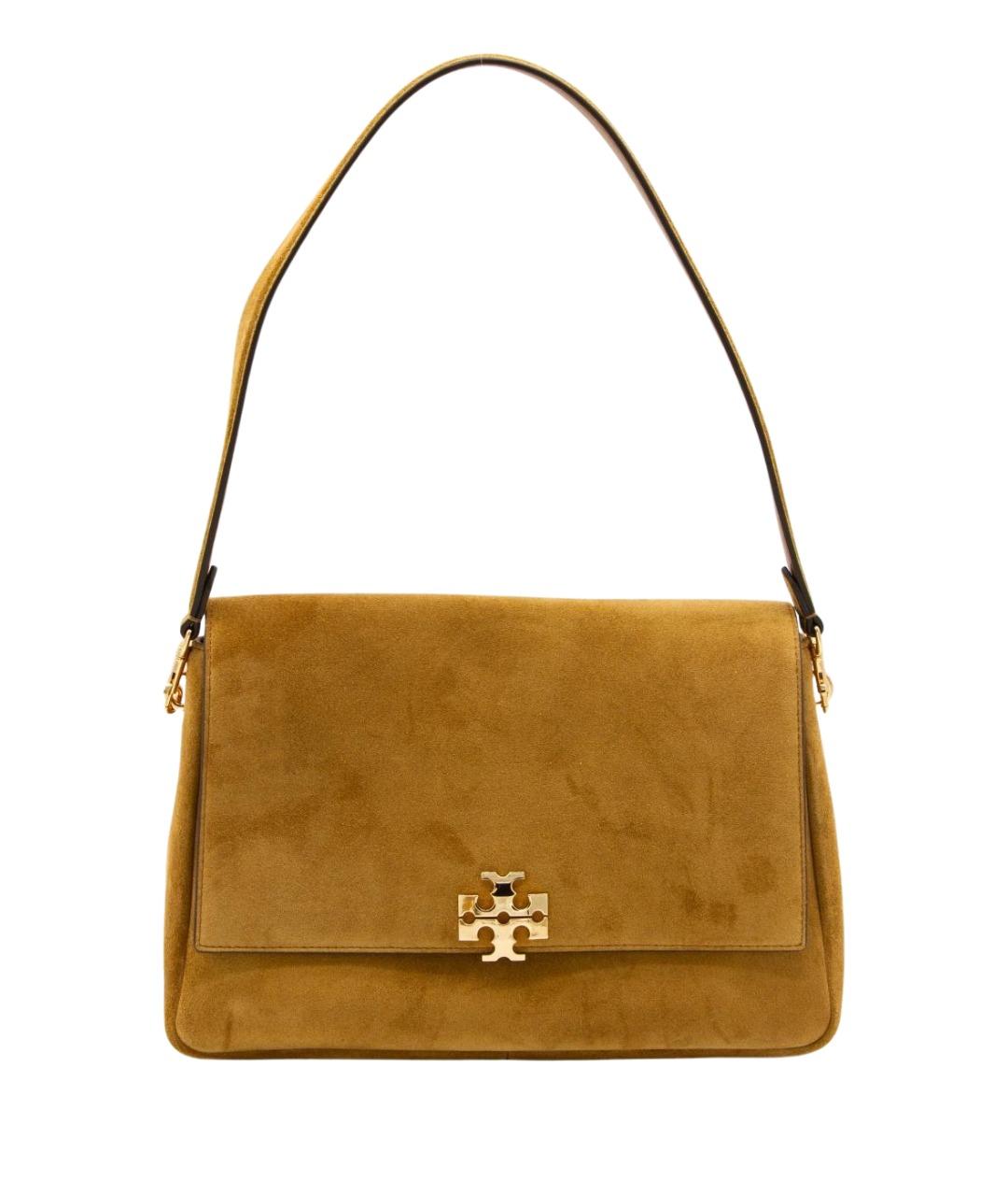 TORY BURCH Горчичная замшевая сумка с короткими ручками, фото 1
