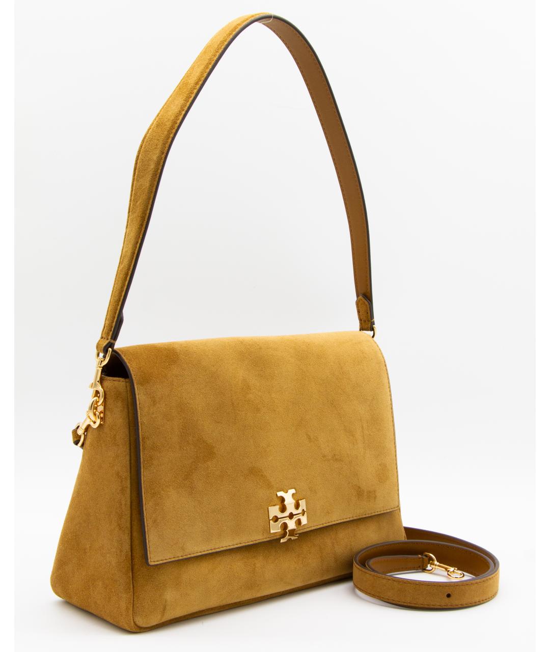 TORY BURCH Горчичная замшевая сумка с короткими ручками, фото 2