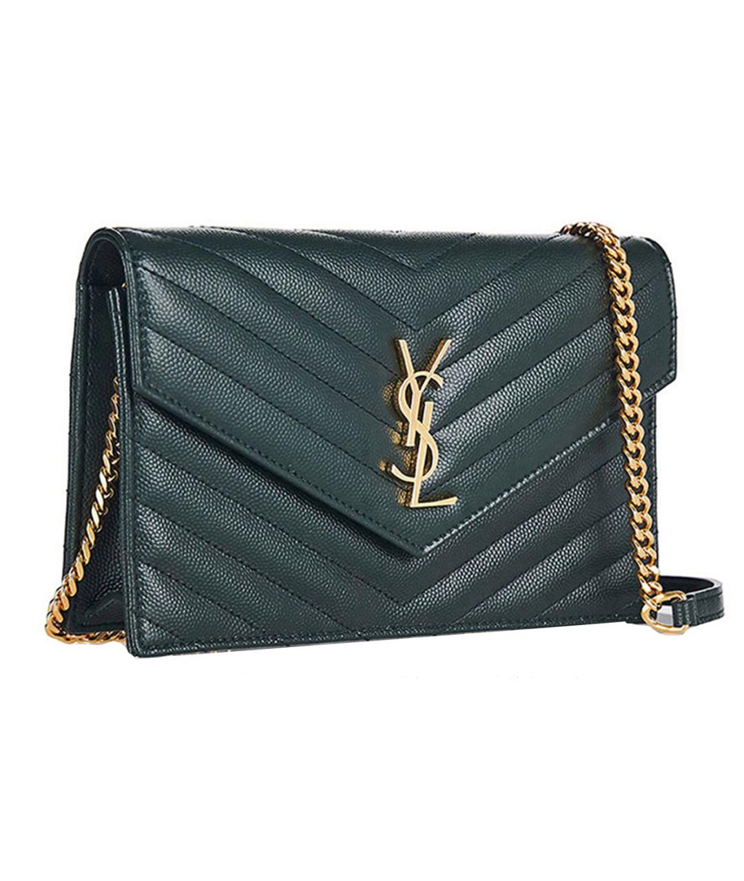 SAINT LAURENT Зеленая кожаная сумка через плечо, фото 3