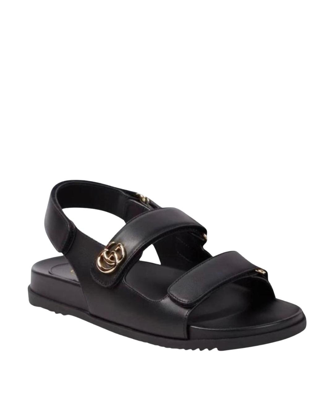 GUCCI Черные кожаные сандалии, фото 1
