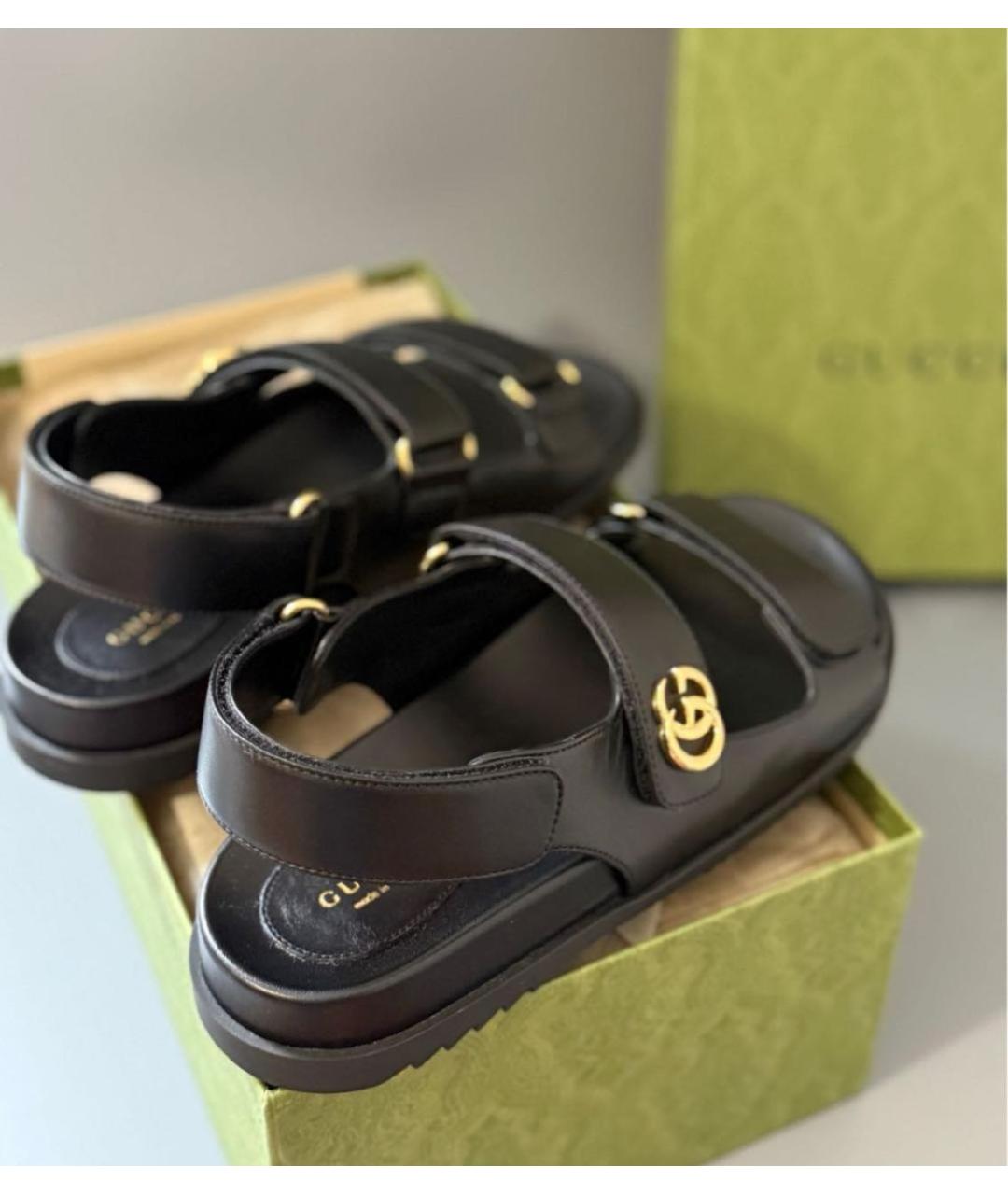 GUCCI Черные кожаные сандалии, фото 3