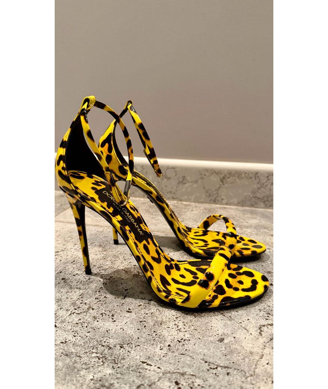 DOLCE&GABBANA Желтые кожаные босоножки, фото 8