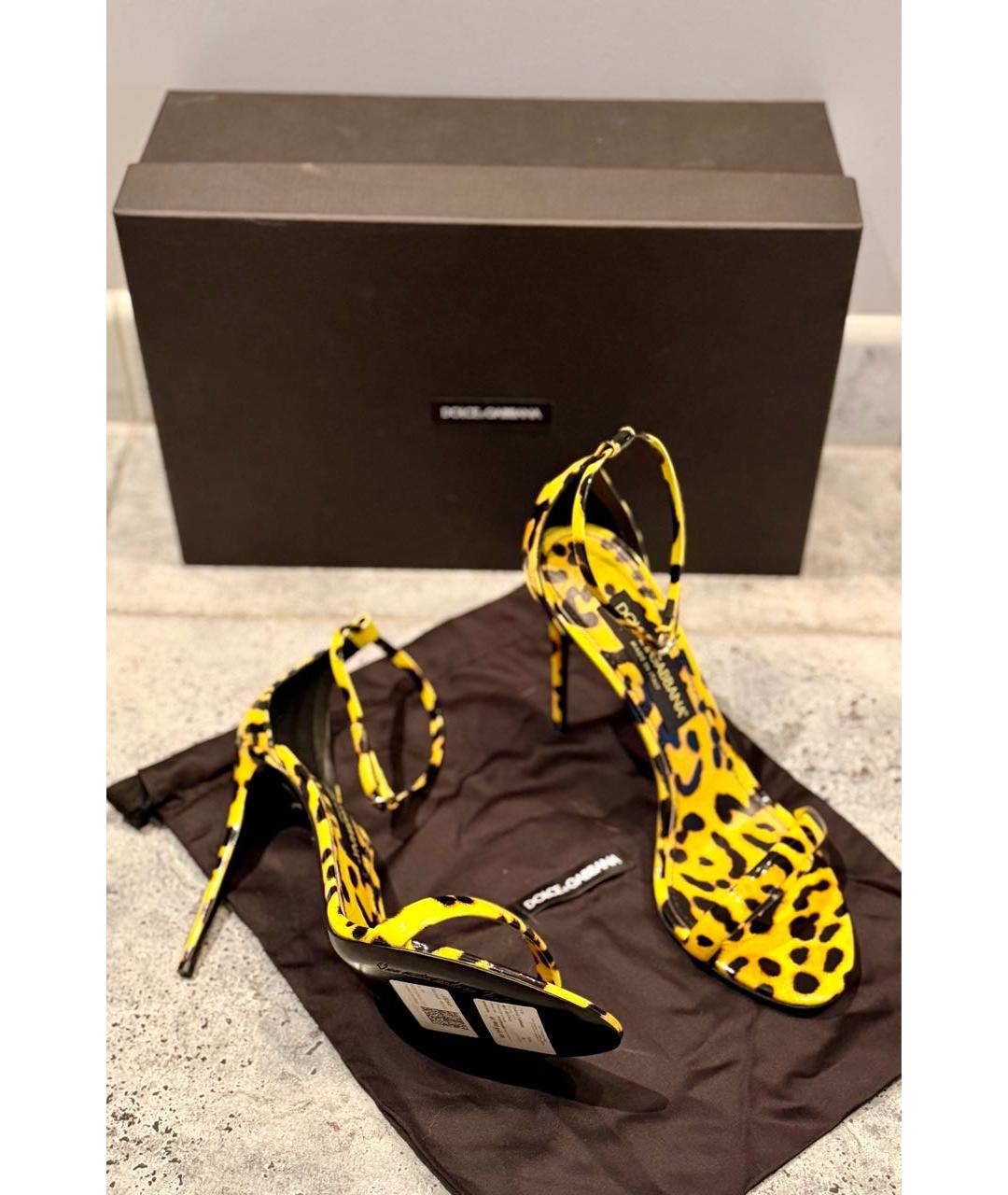 DOLCE&GABBANA Желтые кожаные босоножки, фото 5