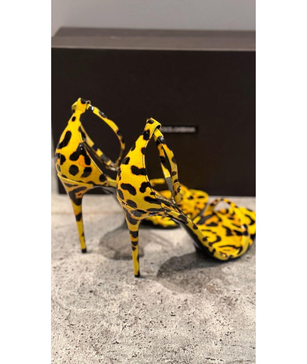 DOLCE&GABBANA Желтые кожаные босоножки, фото 4