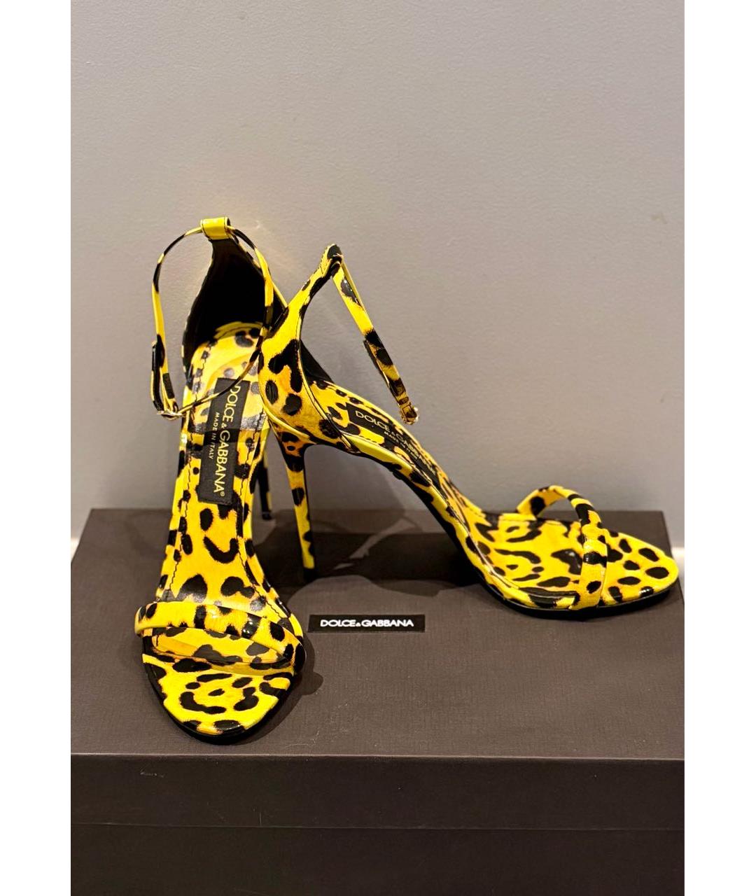 DOLCE&GABBANA Желтые кожаные босоножки, фото 7