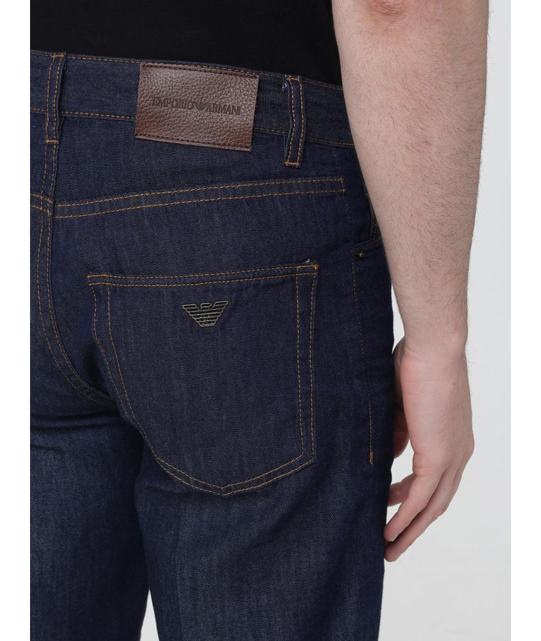 EMPORIO ARMANI Синие хлопковые прямые джинсы, фото 3