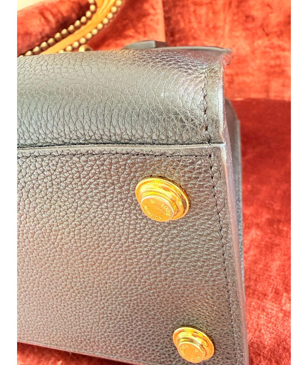 LOUIS VUITTON Черная кожаная сумка с короткими ручками, фото 4