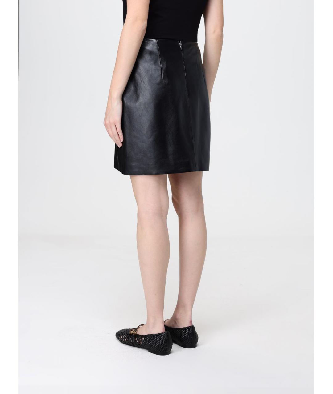 HUGO BOSS Черная кожаная юбка мини, фото 2