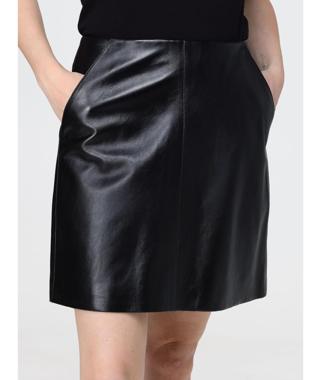 HUGO BOSS Черная кожаная юбка мини, фото 3