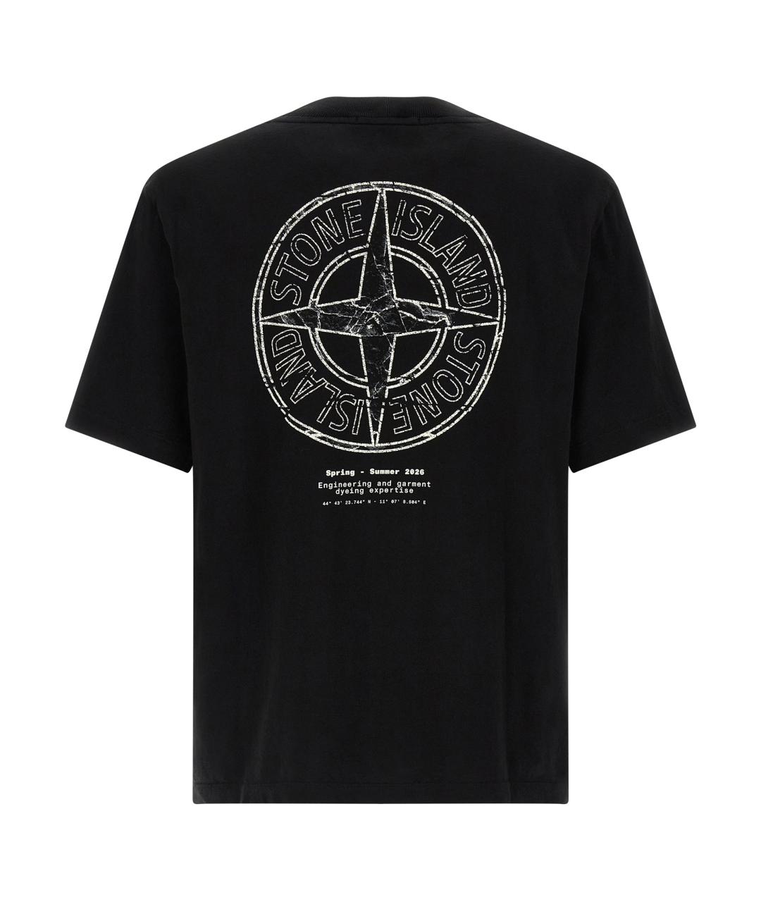 STONE ISLAND Черная хлопковая футболка, фото 2