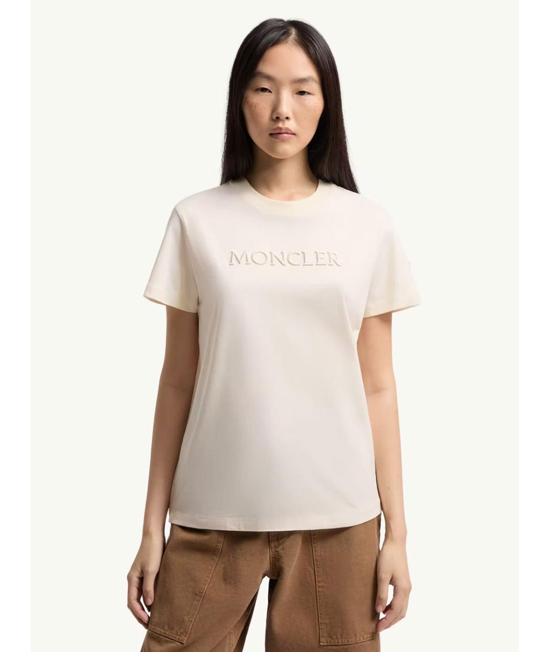 MONCLER Бежевая хлопковая футболка, фото 2