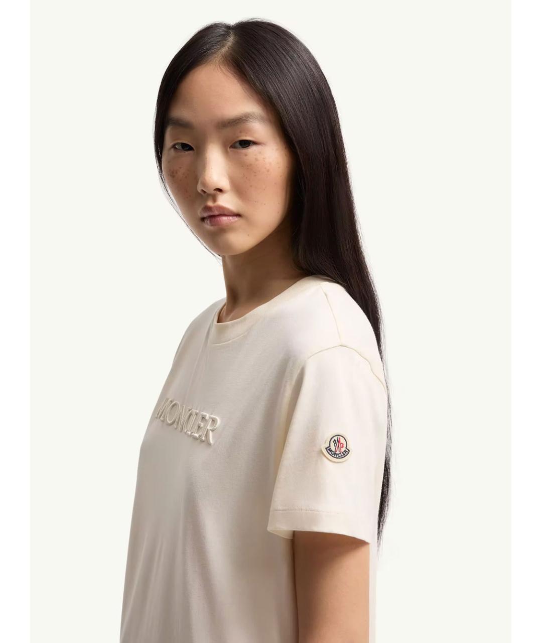 MONCLER Бежевая хлопковая футболка, фото 4