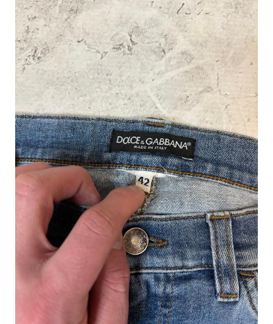 DOLCE&GABBANA Голубые хлопковые джинсы слим, фото 6