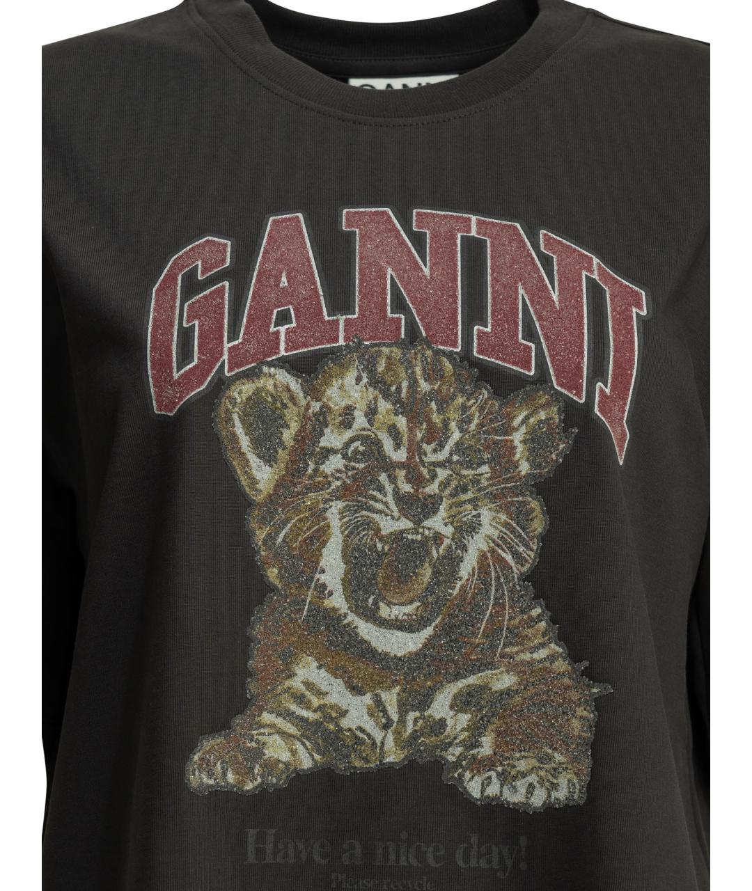 GANNI Черная хлопковая футболка, фото 3