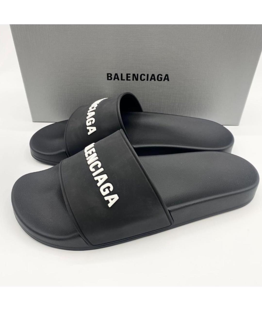 BALENCIAGA Черные резиновые шлепанцы, фото 5