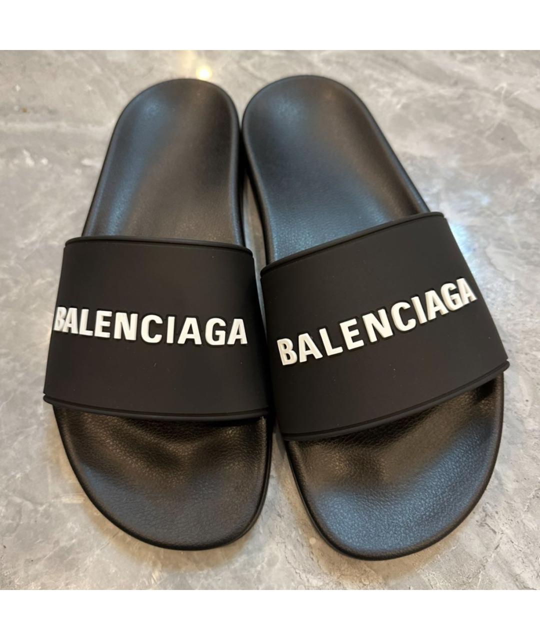 BALENCIAGA Черные резиновые шлепанцы, фото 8