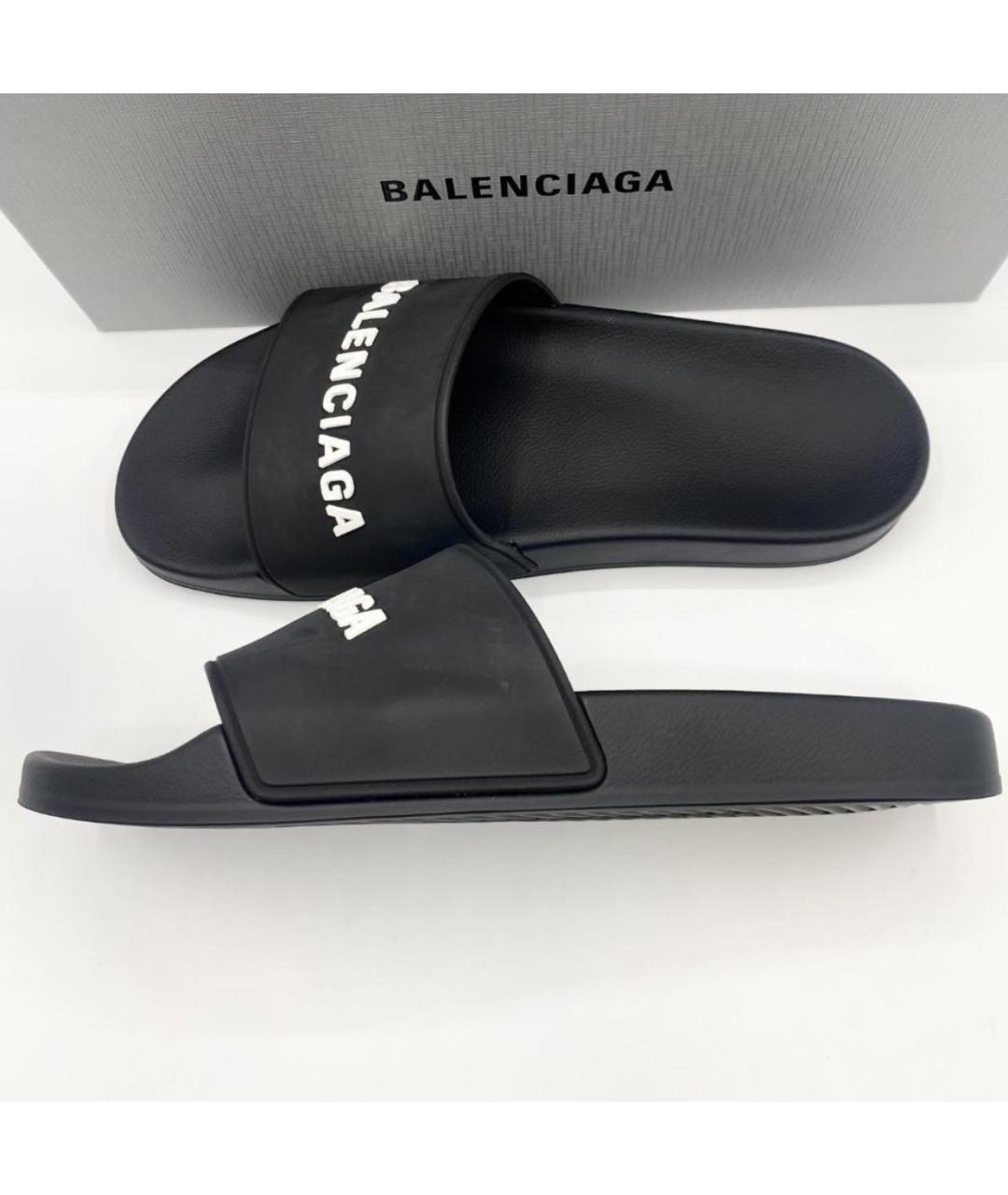 BALENCIAGA Черные резиновые шлепанцы, фото 6