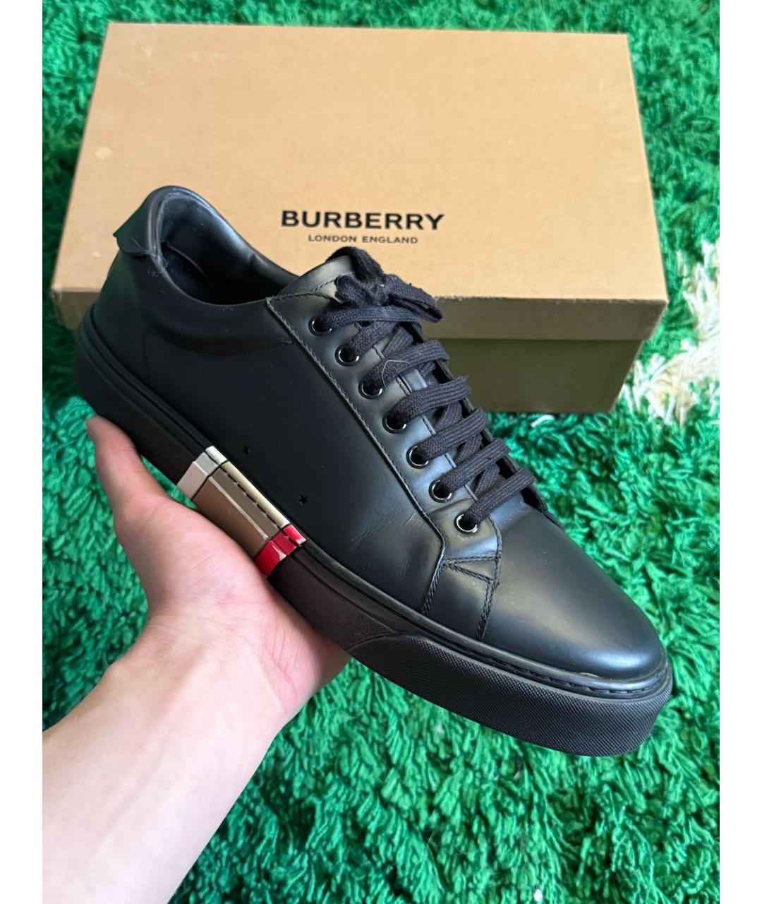 BURBERRY Черные кожаные низкие кроссовки / кеды, фото 2