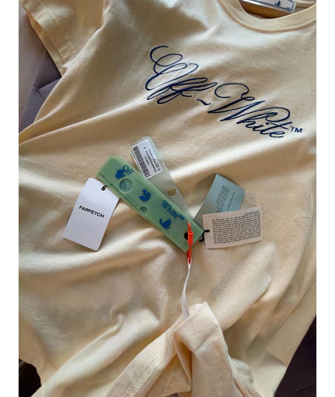 OFF-WHITE Желтая хлопко-эластановая футболка, фото 5