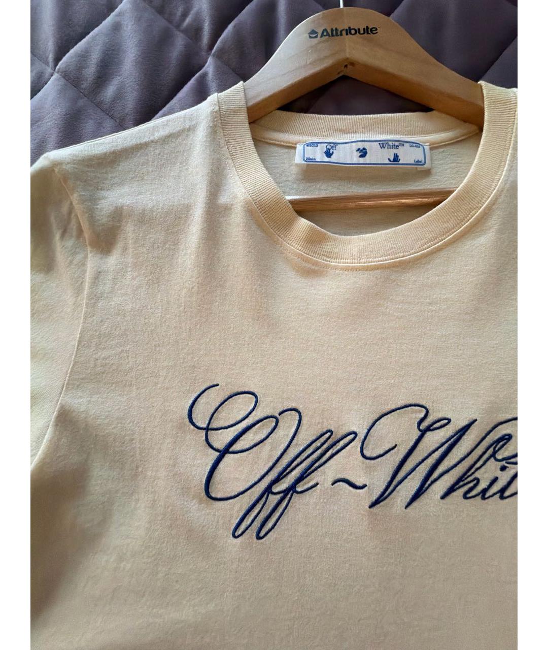 OFF-WHITE Желтая хлопко-эластановая футболка, фото 4
