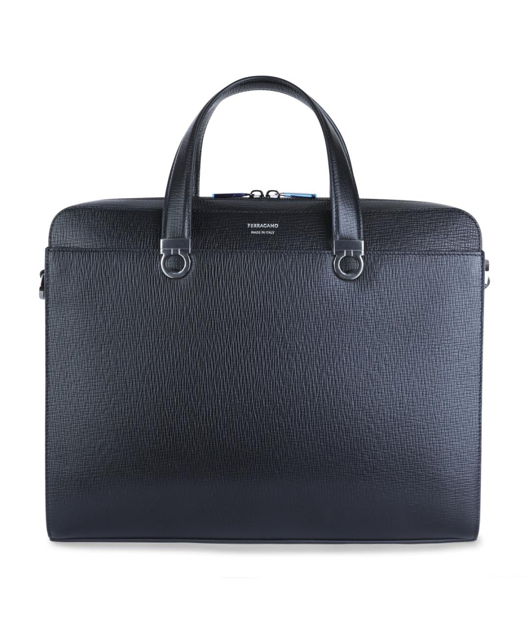 FERRAGAMO Черная кожаная сумка тоут, фото 1
