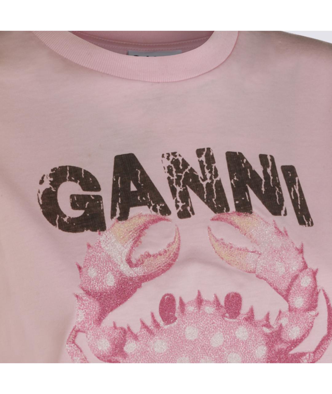 GANNI Розовая хлопковая футболка, фото 3