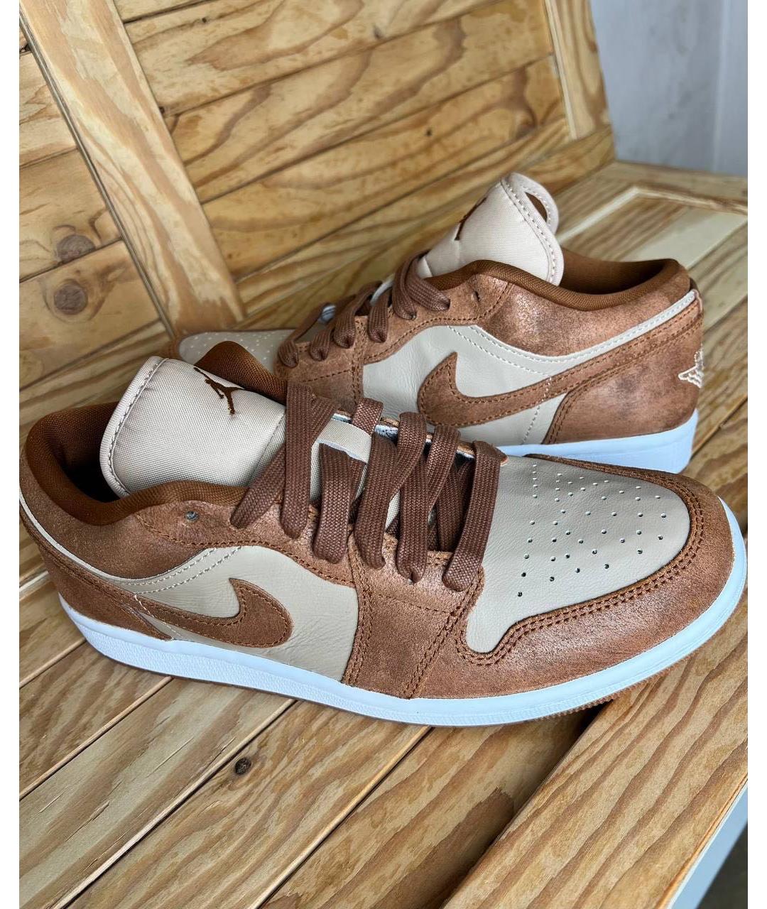 NIKE Коричневые кожаные низкие кроссовки / кеды, фото 3