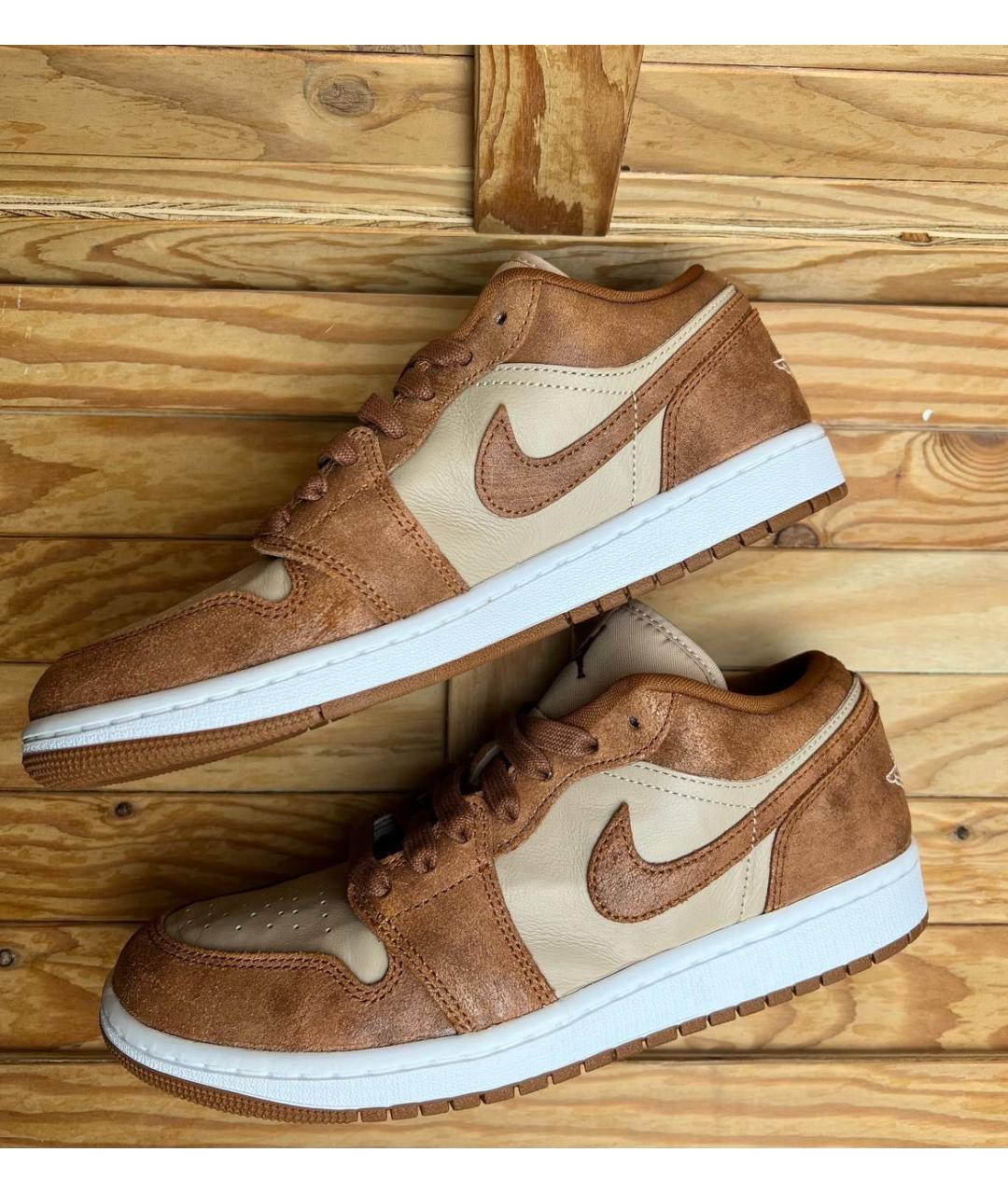 NIKE Коричневые кожаные низкие кроссовки / кеды, фото 4