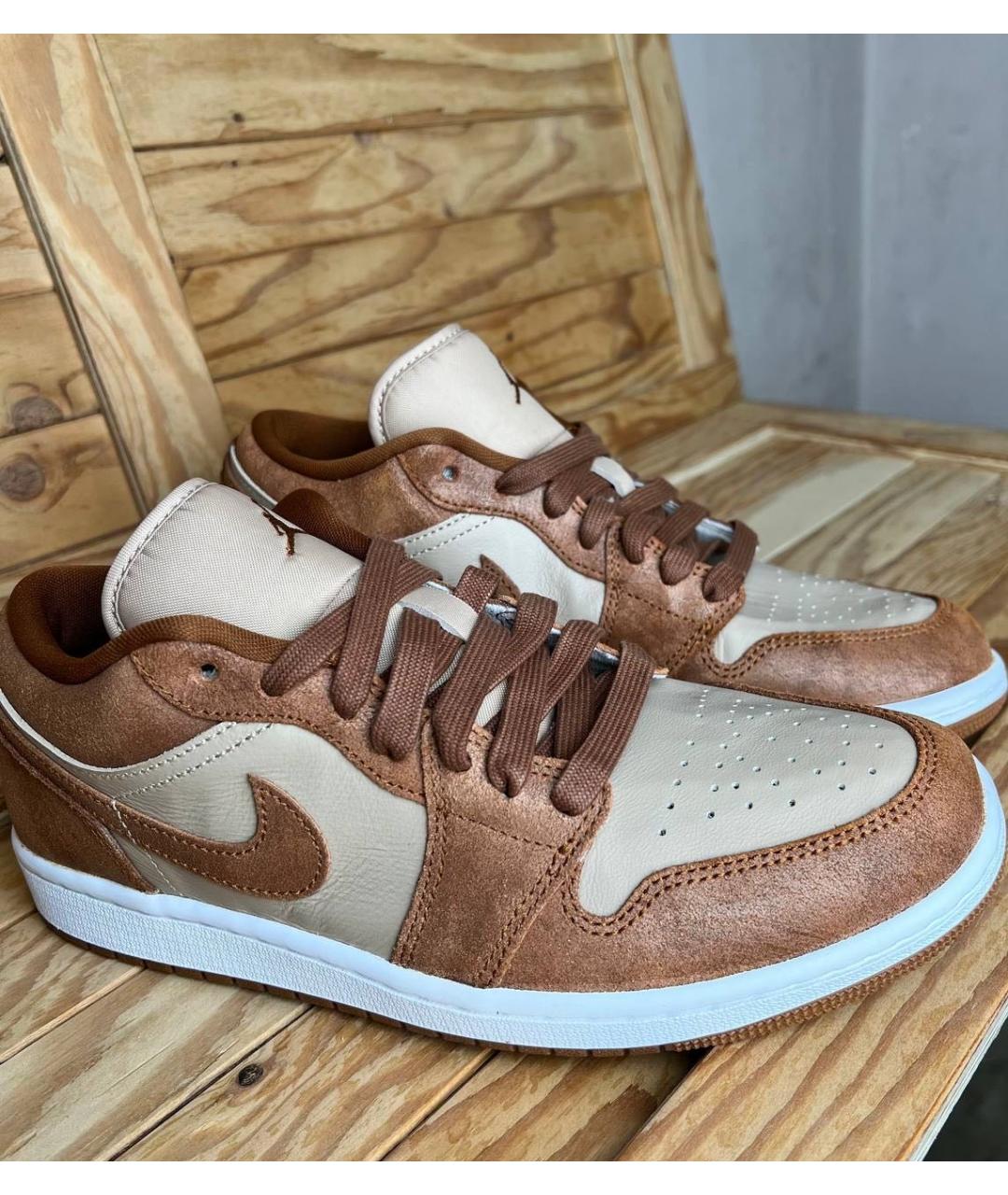 NIKE Коричневые кожаные низкие кроссовки / кеды, фото 2