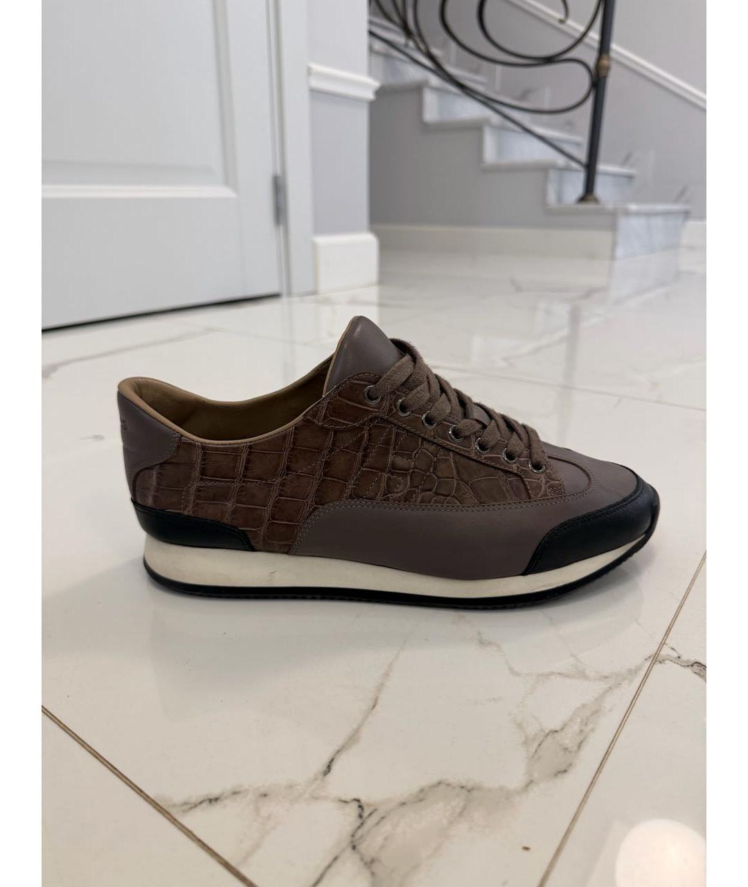 HERMES Коричневые низкие кроссовки / кеды из экзотической кожи, фото 8