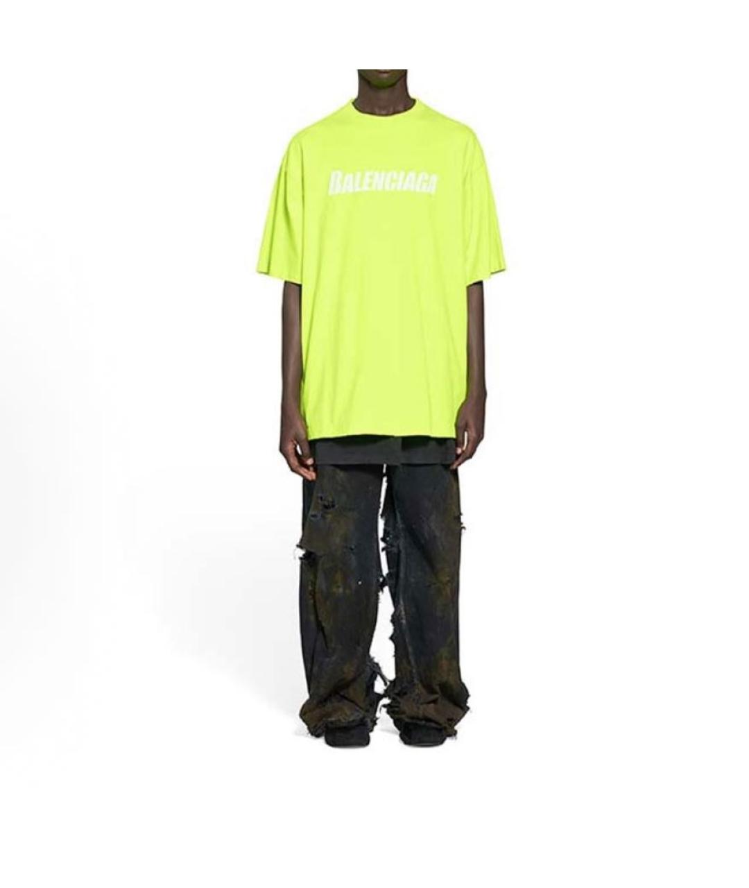 BALENCIAGA Желтая хлопковая футболка, фото 2