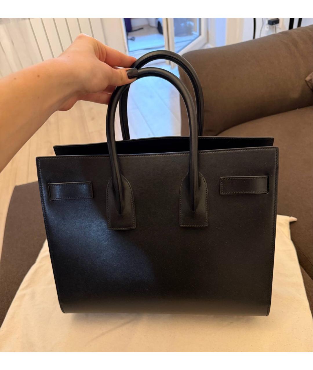 SAINT LAURENT Черная кожаная сумка с короткими ручками, фото 3