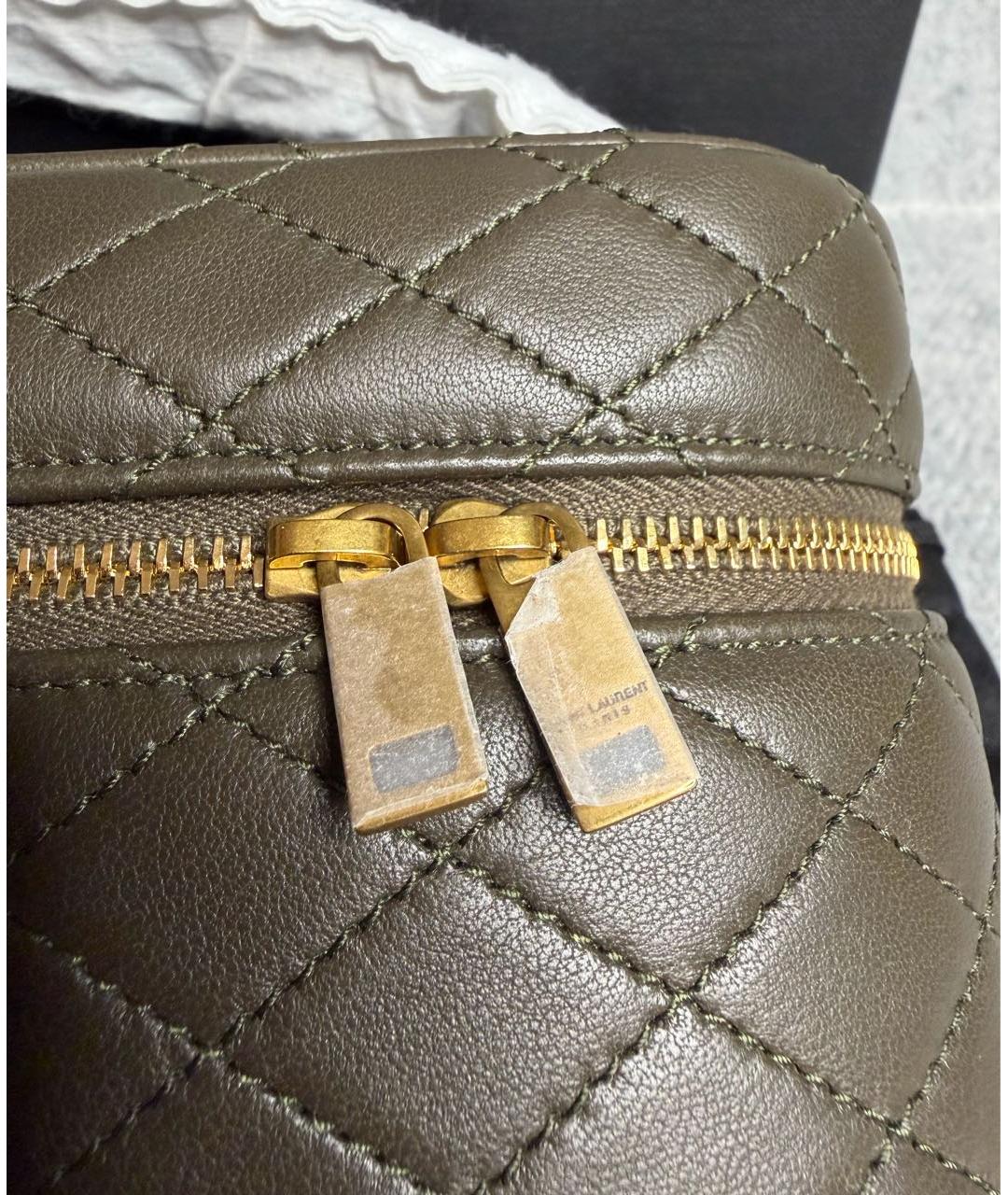 SAINT LAURENT Хаки кожаная сумка с короткими ручками, фото 6