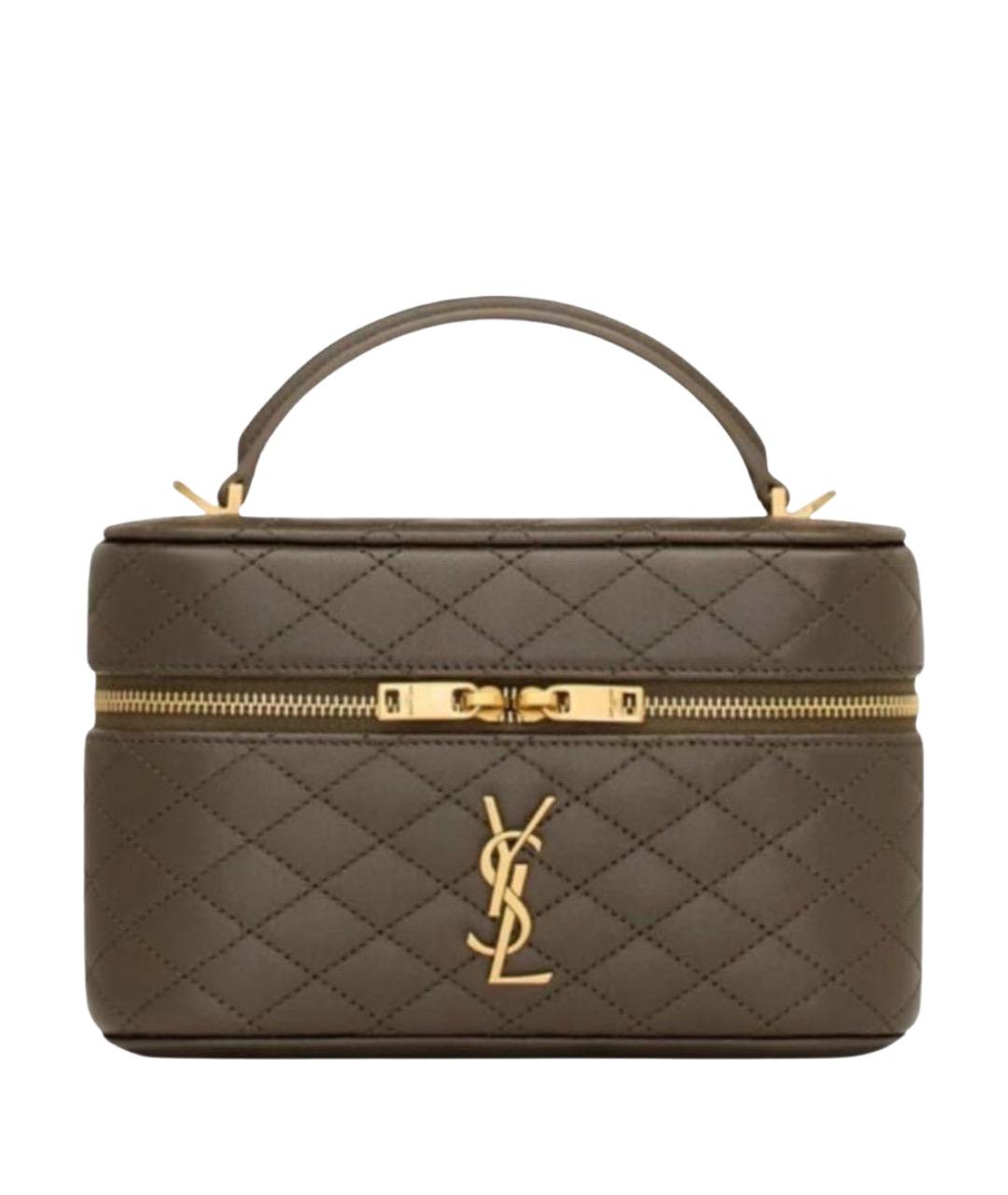 SAINT LAURENT Хаки кожаная сумка с короткими ручками, фото 1