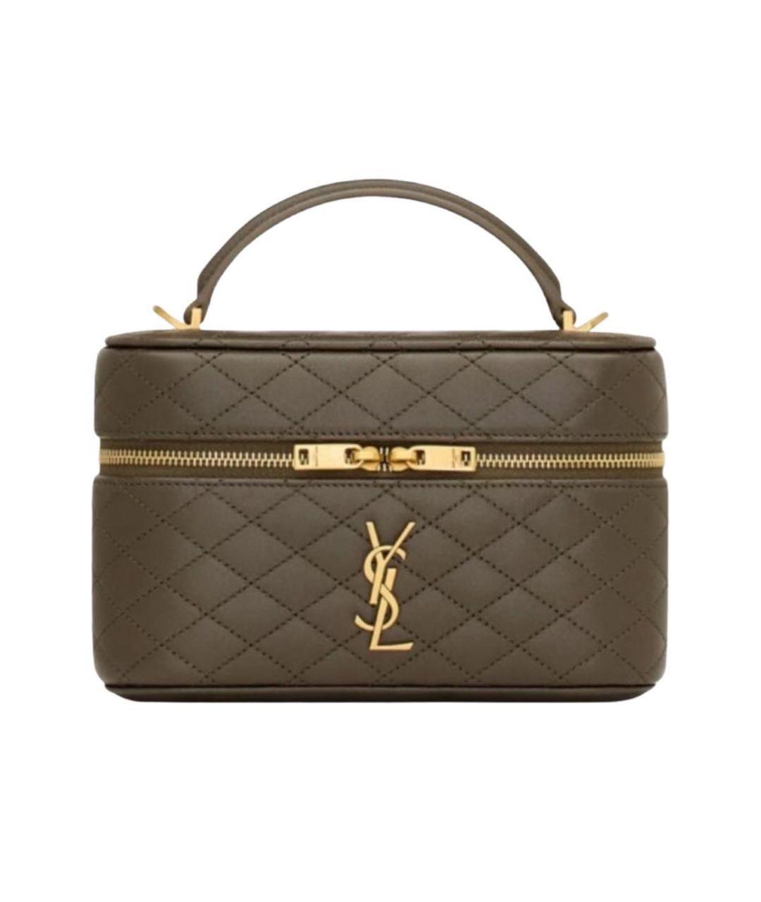 SAINT LAURENT Хаки кожаная сумка с короткими ручками, фото 7