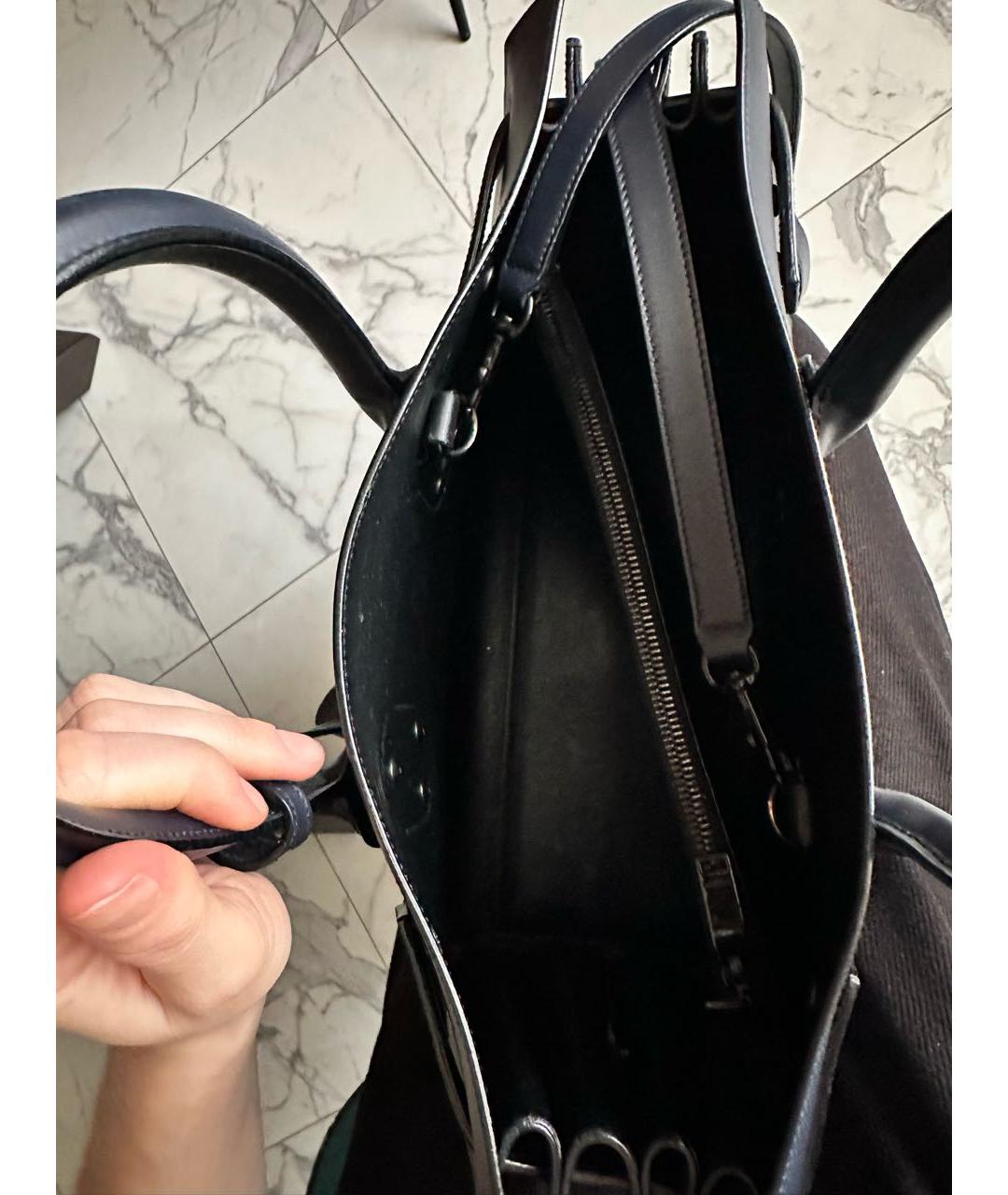SAINT LAURENT Темно-синяя кожаная сумка с короткими ручками, фото 4