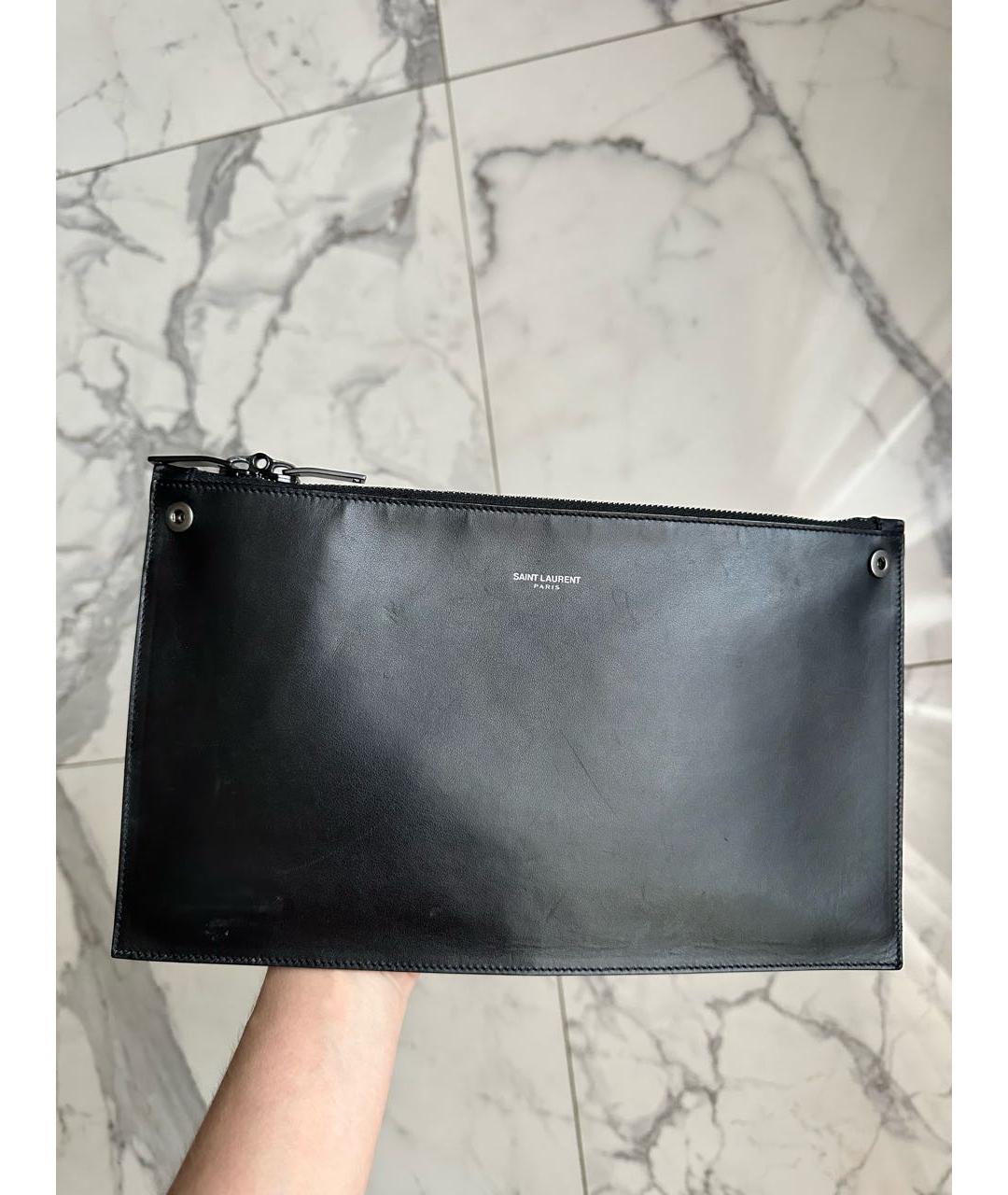 SAINT LAURENT Темно-синяя кожаная сумка с короткими ручками, фото 6