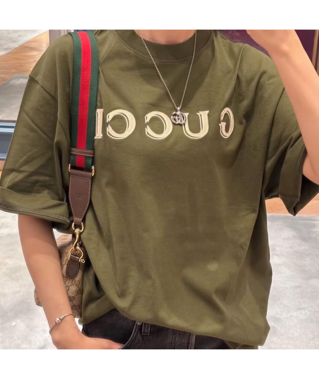 GUCCI Хаки футболка, фото 7