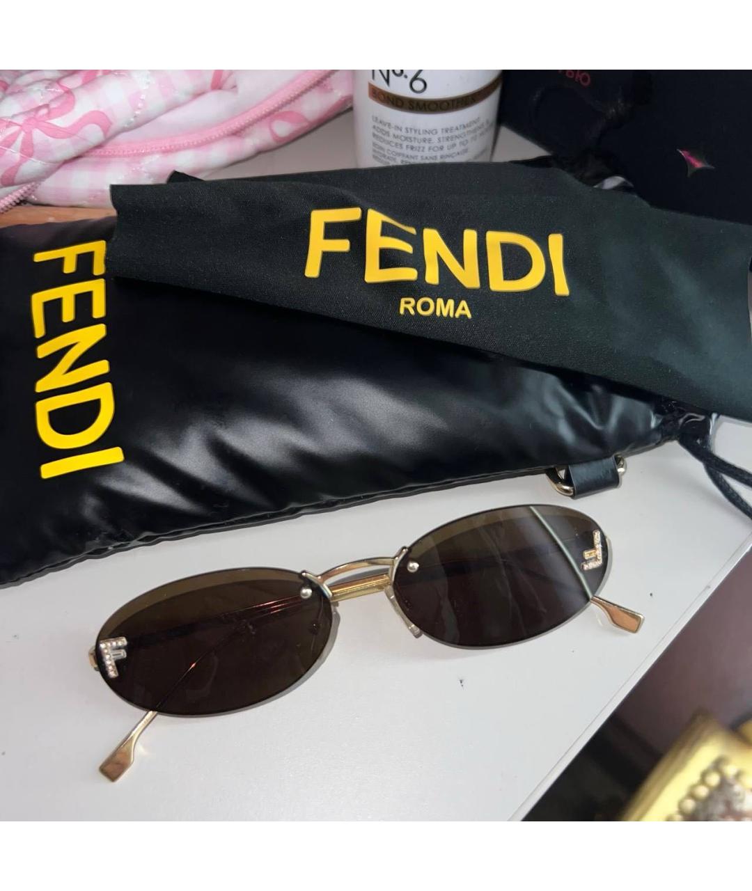 FENDI Коричневые пластиковые солнцезащитные очки, фото 3