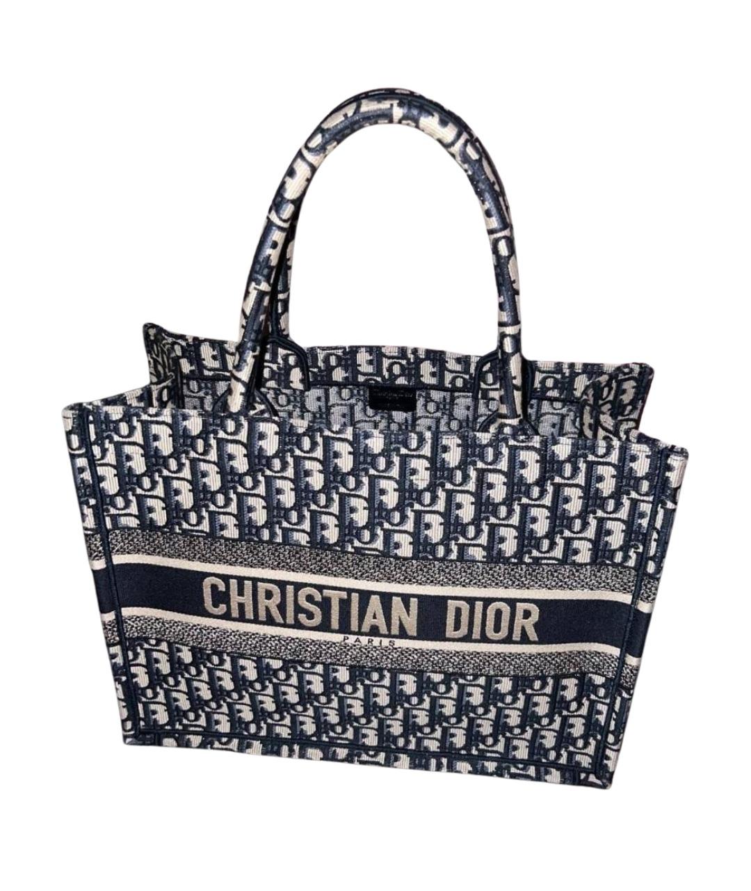 CHRISTIAN DIOR Темно-синяя тканевая сумка тоут, фото 1