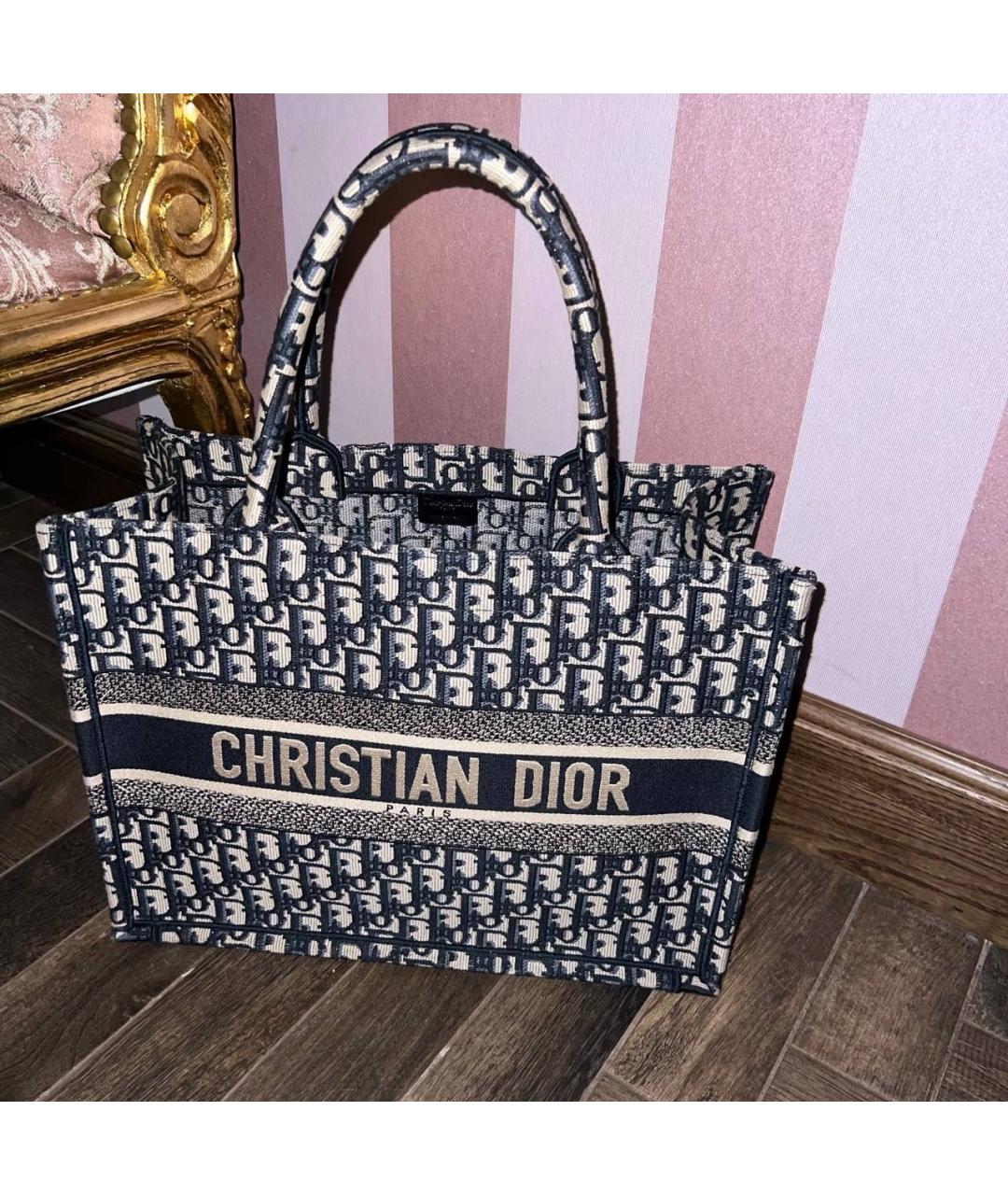 CHRISTIAN DIOR Темно-синяя тканевая сумка тоут, фото 5