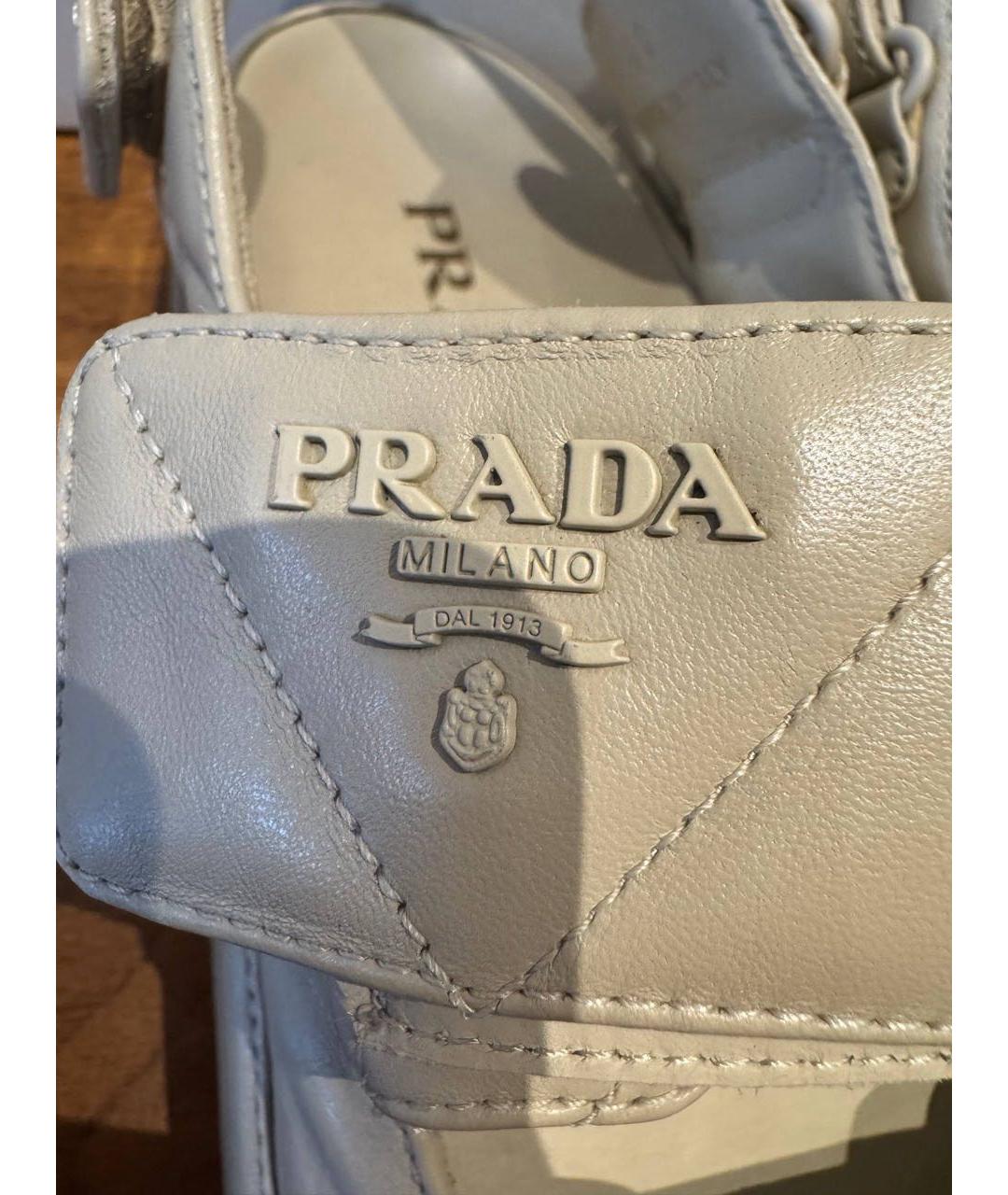 PRADA Бежевые кожаные сандалии, фото 5