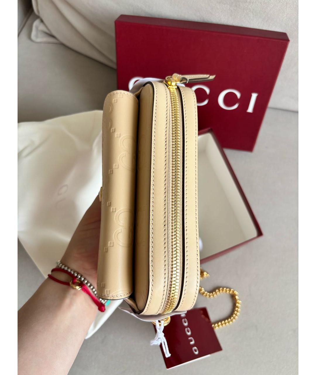 GUCCI Бежевая кожаная сумка через плечо, фото 5