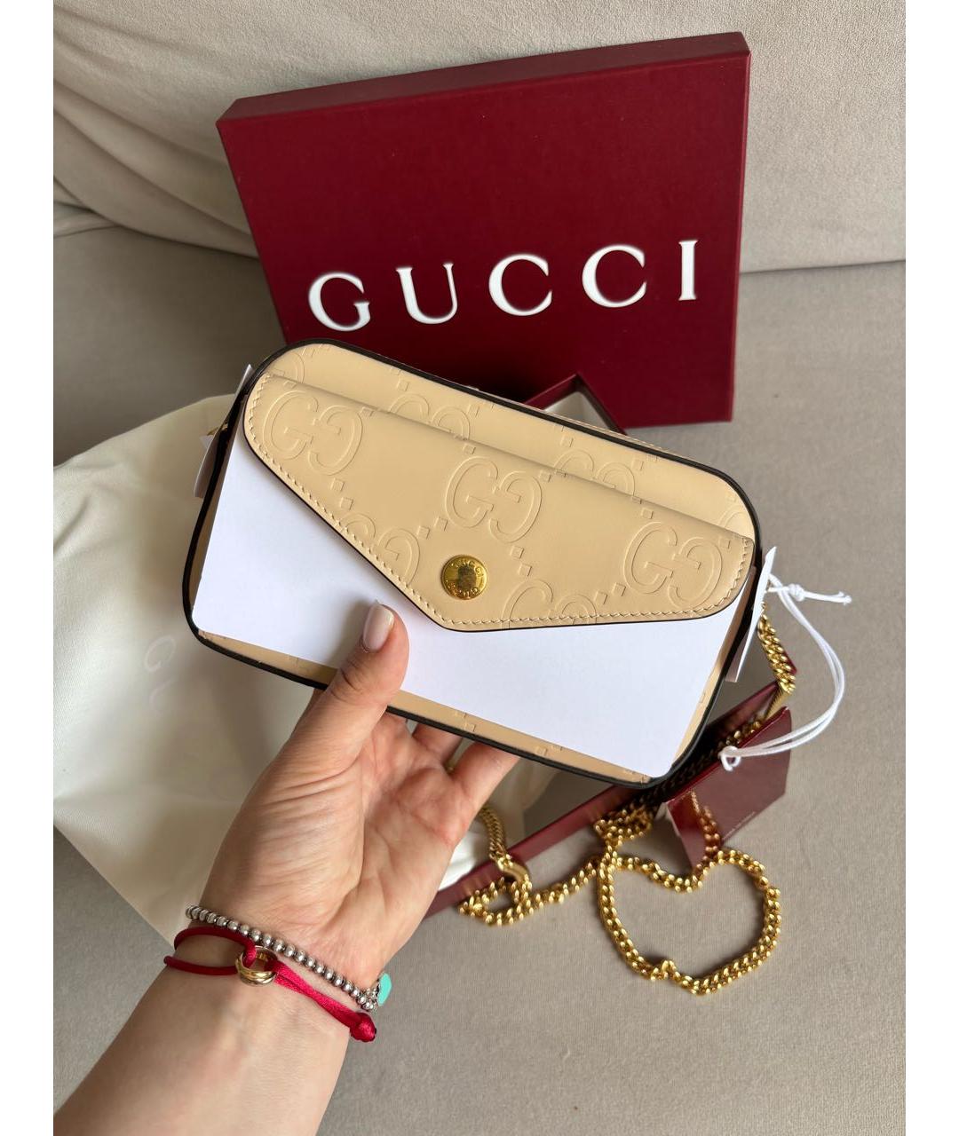 GUCCI Бежевая кожаная сумка через плечо, фото 3