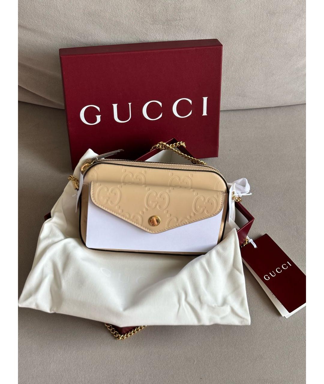 GUCCI Бежевая кожаная сумка через плечо, фото 7