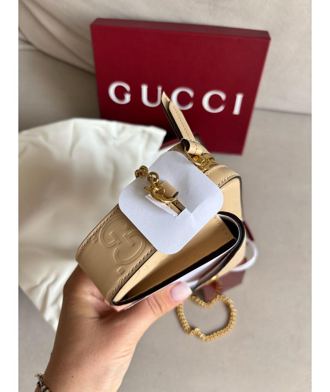 GUCCI Бежевая кожаная сумка через плечо, фото 4
