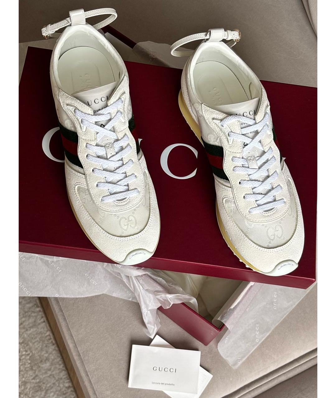 GUCCI Белые замшевые кроссовки, фото 8